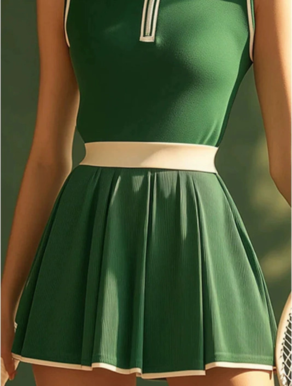 Casual Fashion Green Sleeveless Mini Dress with White Trim Collar